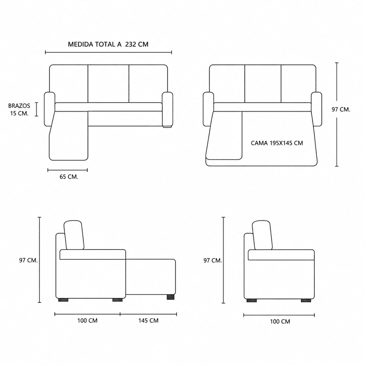 Medidas chaise longue extensible